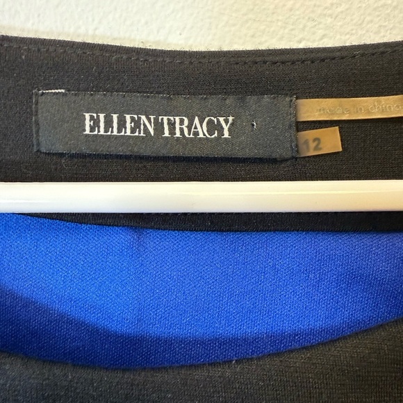 Ellen Tracy Colorblock Shift Dress  Black And Blue 3/4 Sleeve Women’s Size 12 - Picture 8 of 9